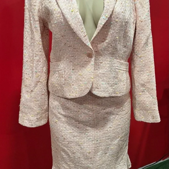 Sara Campbell Textured Pink Blazer and Skirt Set - Picture 1 of 6